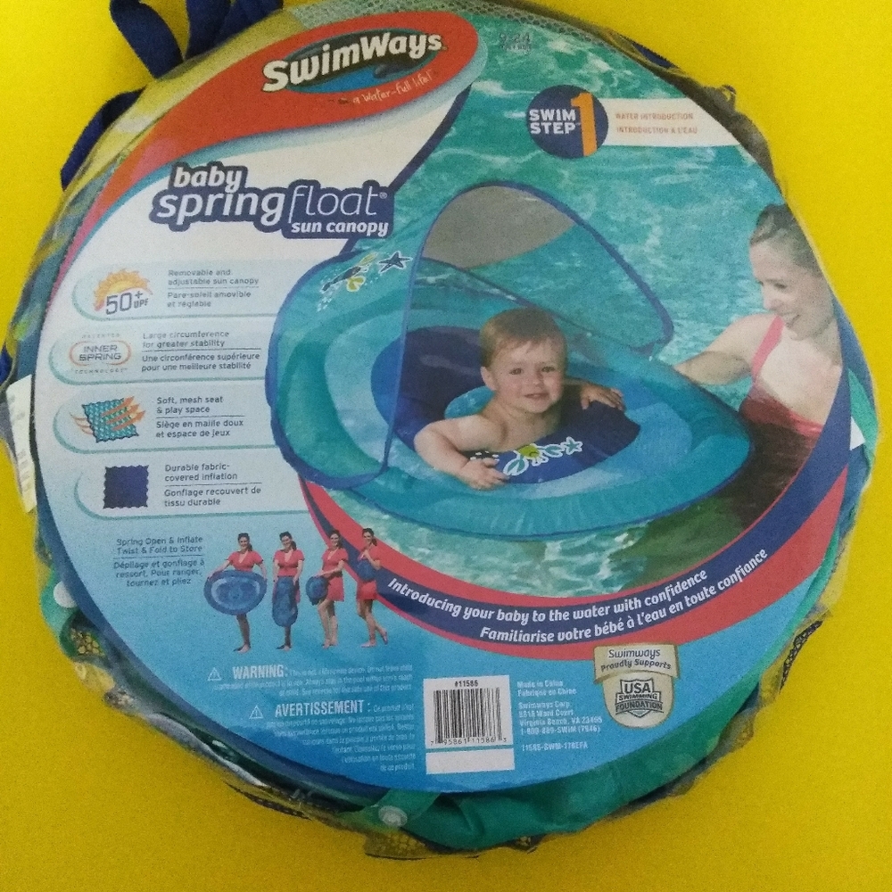 New SwimWays Baby Spring Float Sun Canopy BLUE * Swim Step 1 for 9-24 Months
